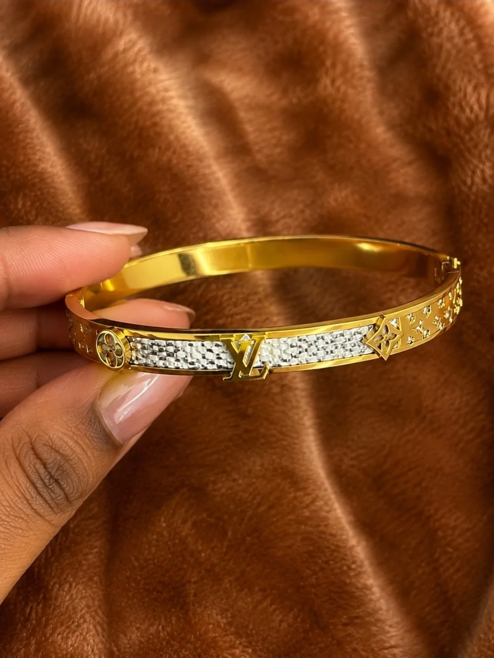 Louis Vuitton Gold Bracelet with Blue Ribbon Accent